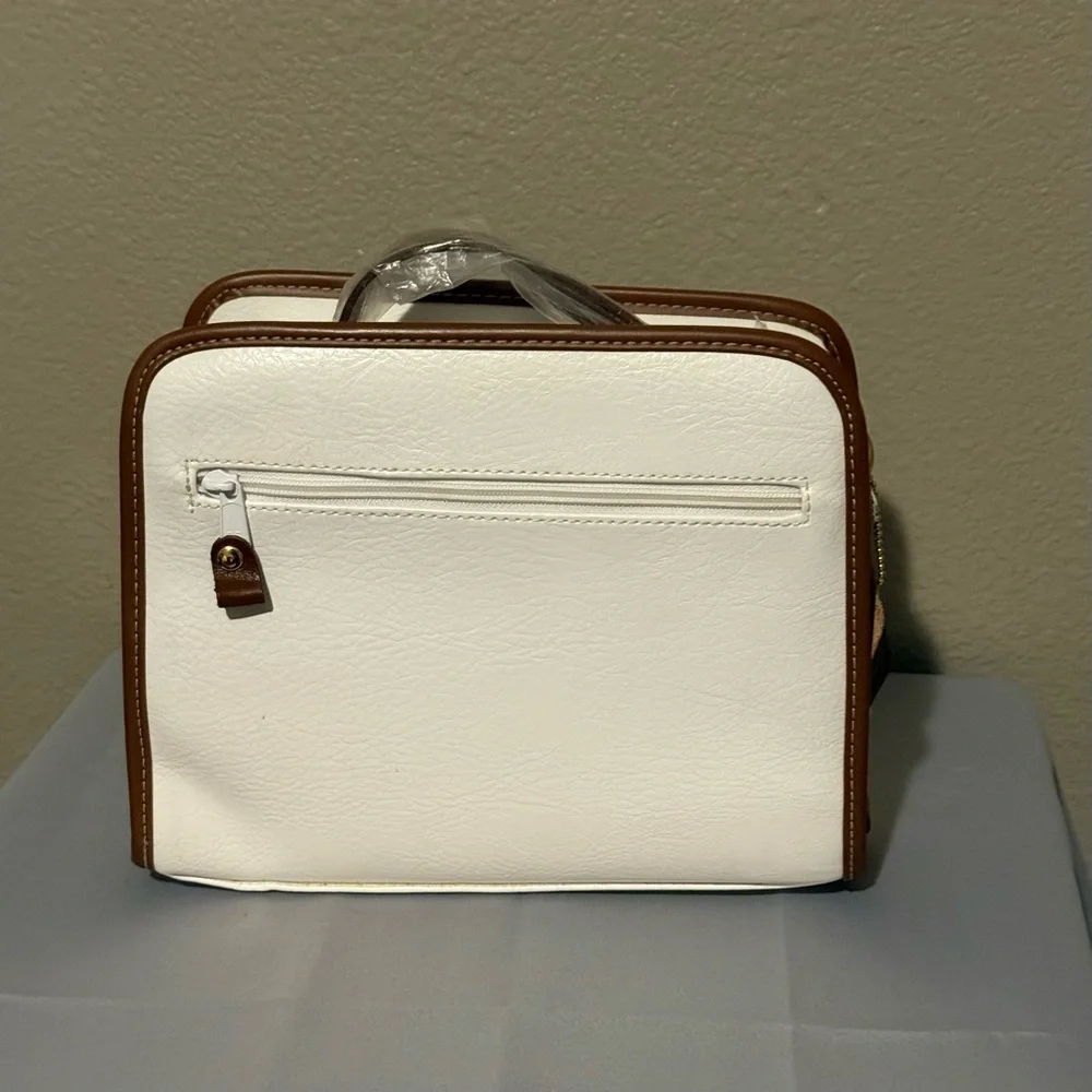 Palio Italy White‎ & Brown Leather Satchel Handbag Vintage Style